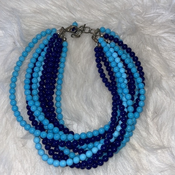 Beautiful blue glass bead chunky multi strand statement necklace/bracelet set - Picture 2 of 13